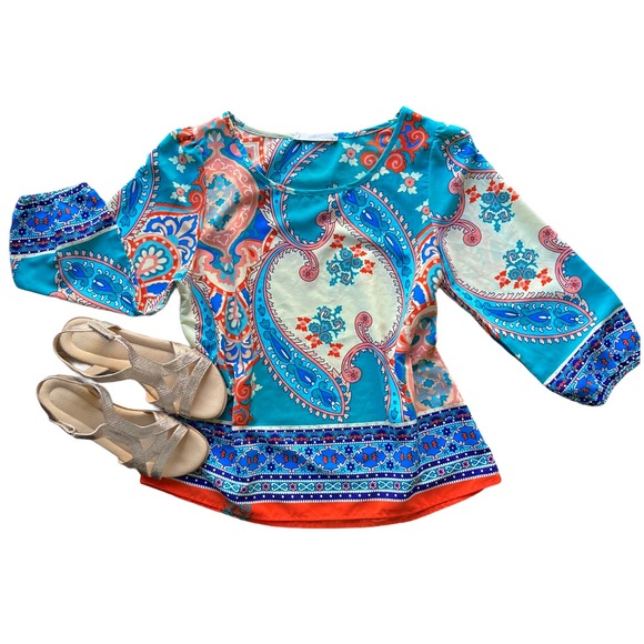Peach Love California Summer Paisley Blouse Size M - Picture 7 of 14